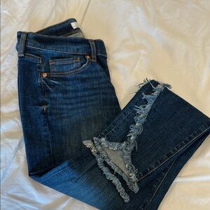 LOFT Blue Ankle Cropped Jeans with Distressed Hem